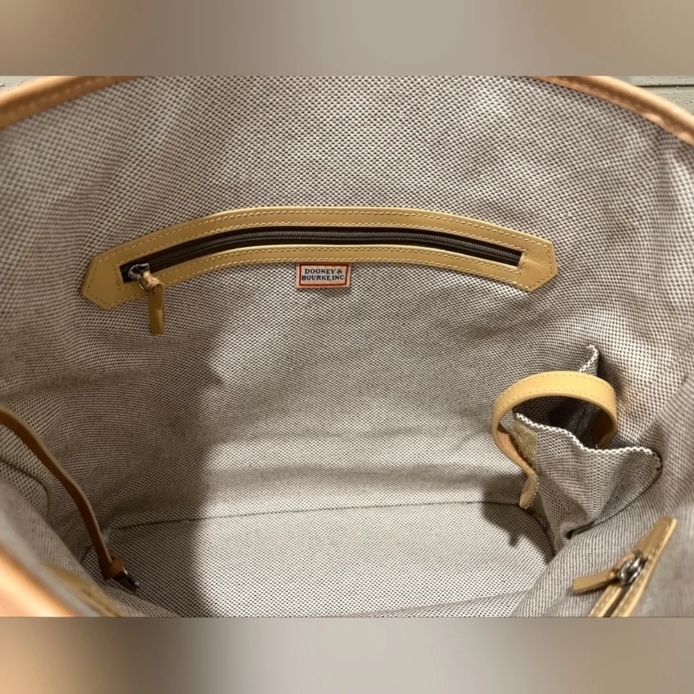 Vintage Dooney & Bourke Signature Logo Canvas Shopper With Leather Trim  EUC